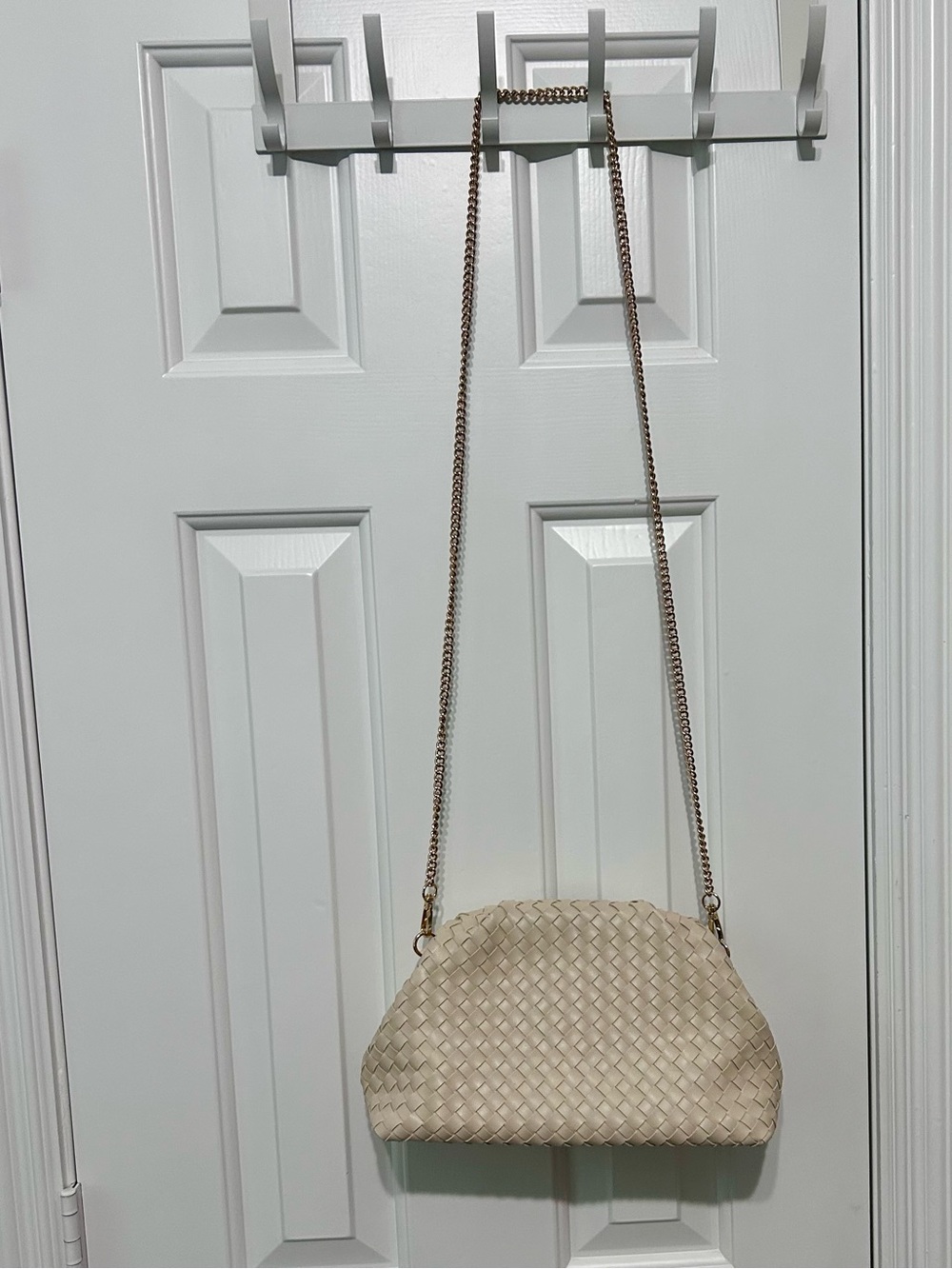 Woven Leather Crossbody Bag in Cream